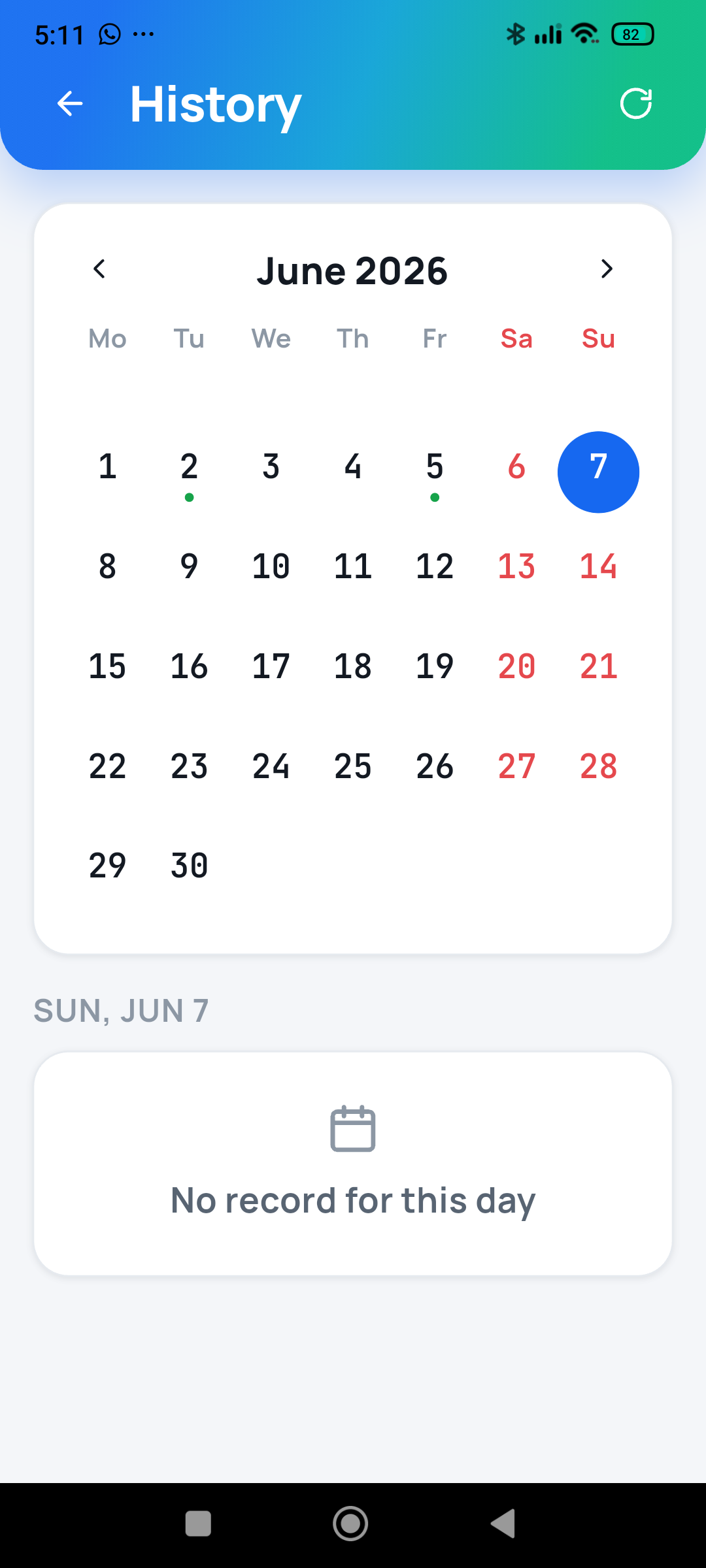 Attendance calendar